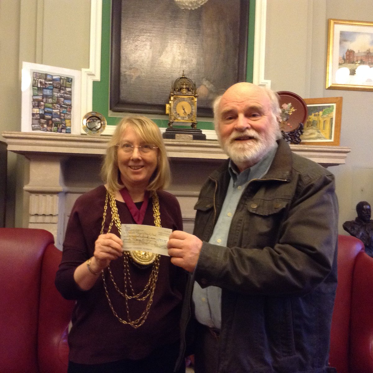 Patrick gave Colchester Mayor Julie Young a cheque for £981.75 yesterday, in the Mayor's Parlour at the Town Hall. facebook.com/ColchesterBach…