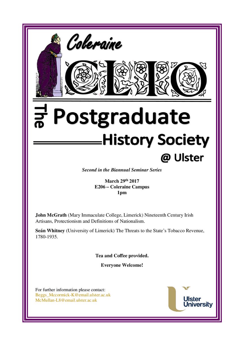 ColeraineClioUU's tweet photo. The CFP for our next Clio session on the 29th March. Papers look excellent!! https://t.co/A0fTv4IP0v