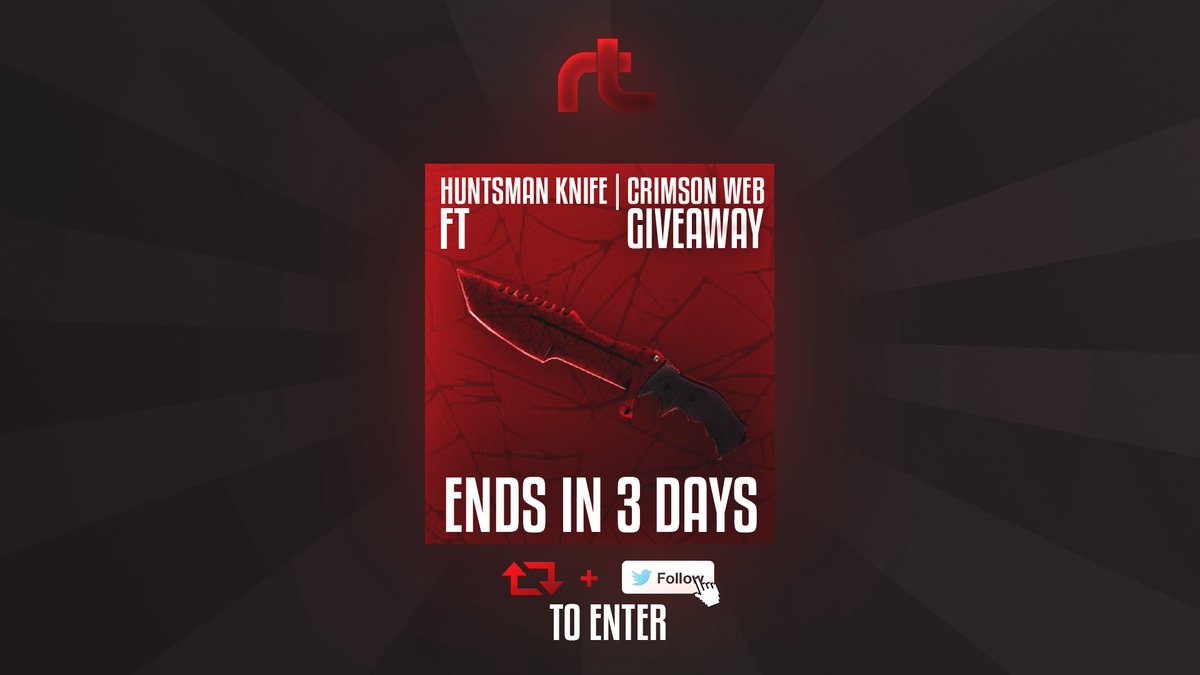 RaffleTrade's tweet photo. ★HUNTSMAN CRIMSON WEB FT GIVEAWAY★    

TO ENTER YOU NEED TO:   

-FOLLOW  
-RT + LIKE!    

WINNER WILL BE PICKED IN 3 DAYS! https://t.co/NA7TR5XB4l