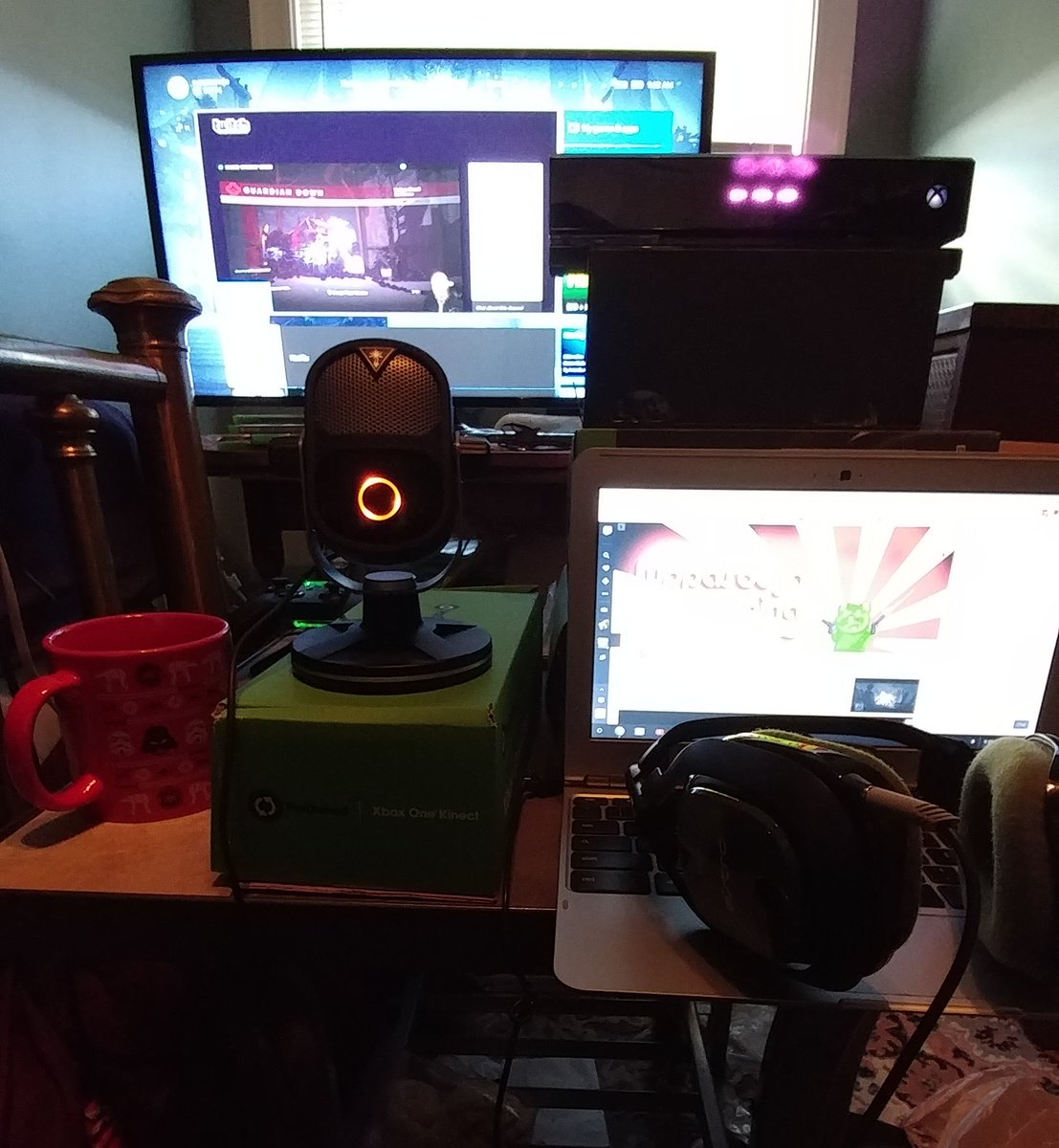 suppasoulja's tweet photo. View from my end! Things stacked on boxes. Struggles of a small streamer! Ready to stream in 20 minutes! #twitch #supportsmallstreamers https://t.co/q2BM28VDec