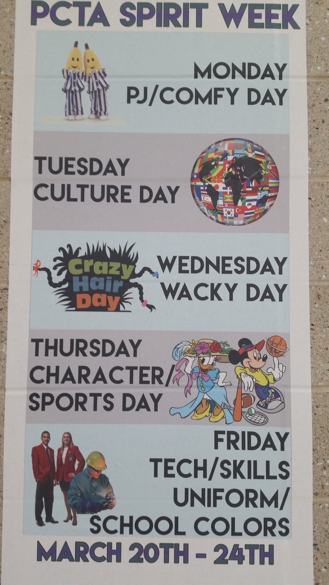 PCTAProvidence's tweet photo. Spirit Week March 20th -24th show your #PCTAPRIDE https://t.co/YISUP0gphz