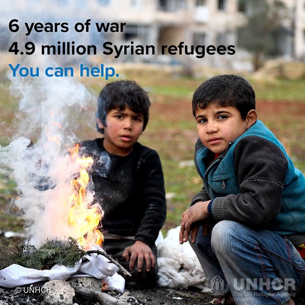 Refugees's tweet photo. Syria. 6 years of war. 4.9 million refugees. You can help. Please consider supporting us today. https://t.co/SmR7YjMt6y https://t.co/xasXkbTcXf