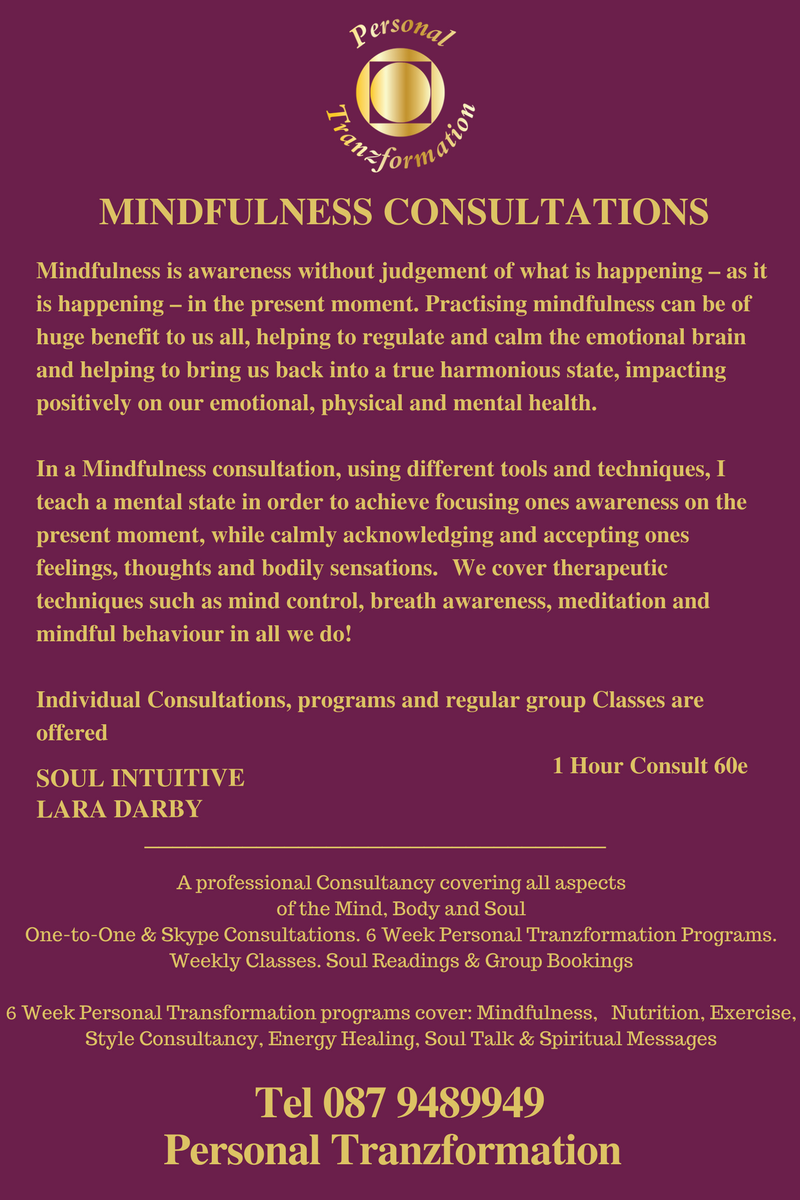 soultalklara's tweet photo. Mindfulness Consults and weekly classes with Lara Darby Kinsale Co Cork Tel 087 9489949 
#personaltranzformation
#mindfulnesscork #laradarby https://t.co/UGx4QkVdmS