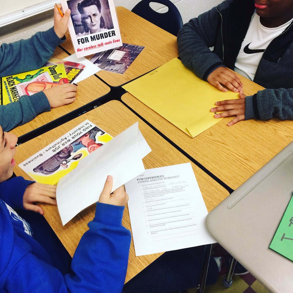 FSTLP's tweet photo. Analyzing primary sources using the WWII trunk #kde #socialstudiesmatters #literacyrocks! https://t.co/7nB00KY4wg