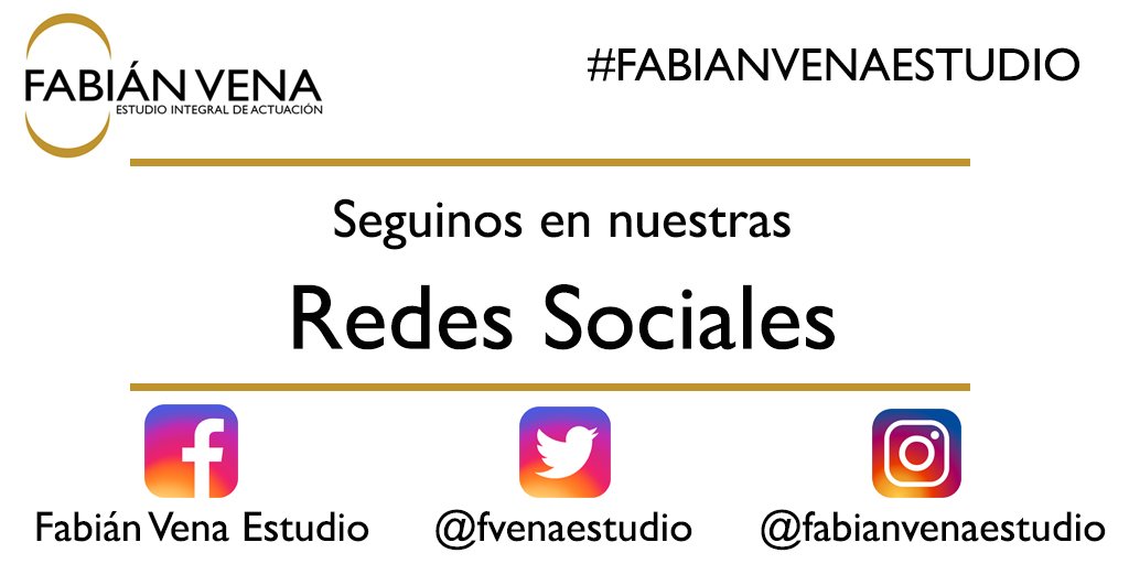 Seguinos en nuestras Redes Sociales y no te pierdas todas las novedades de <a href="/fvenaestudio/">Fabian Vena Estudio</a> 
#FabianVena #actuación #teatro #tallerdeteatro