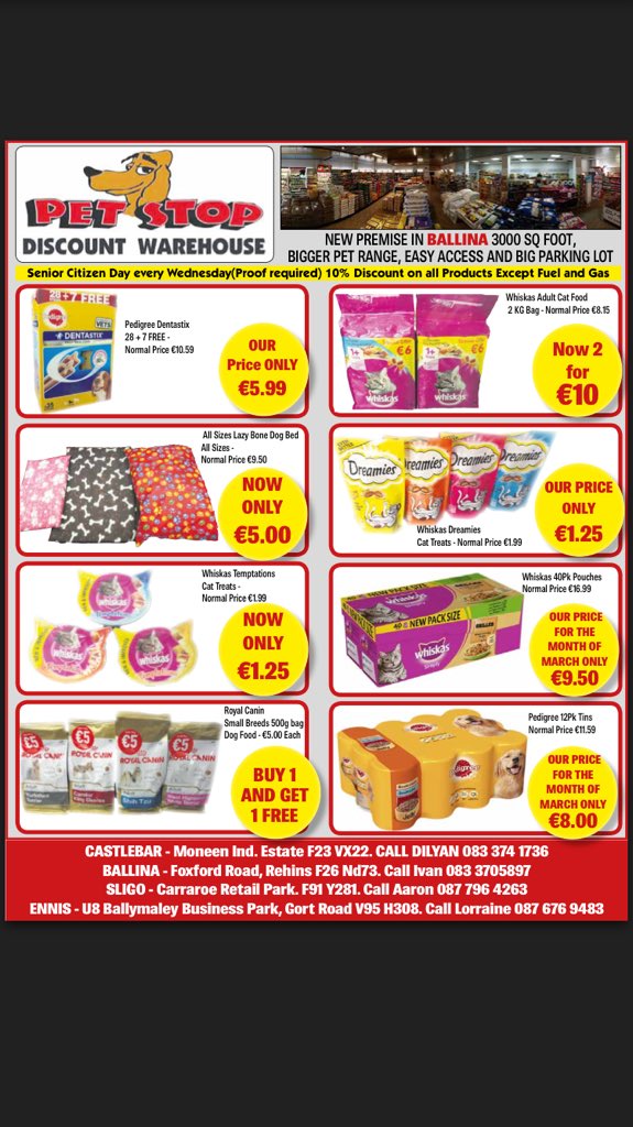 Check out offers in our stores right now. Available in all stores Sligo, Castlebar, Ennis and ballina #petstopdiscountwarehouse