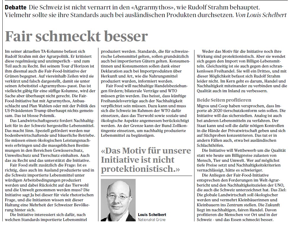 Fair schmeckt besser! Gute Replik von Louis heute im <a href="/tagesanzeiger/">Tages-Anzeiger</a>  #FairFood weist den Weg für  gerechtere Globalisierung #BitterNötig