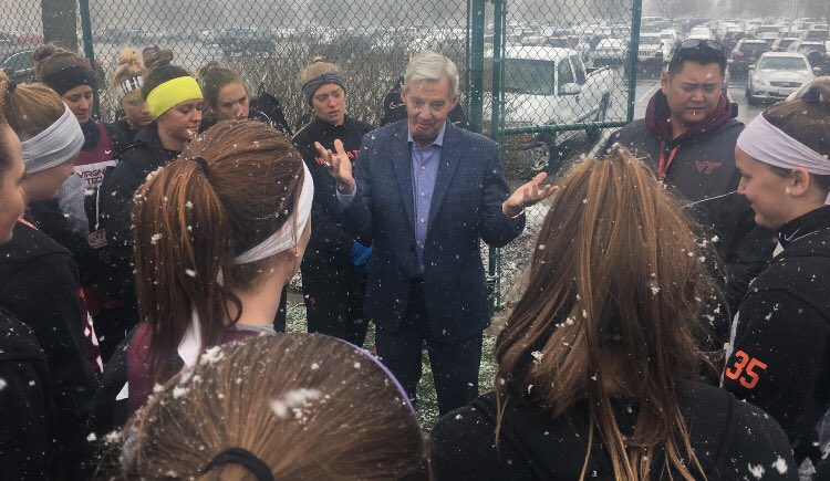 HokiesFB's tweet photo. A MAN FOR ALL SEASONS! 

Coach Beamer getting our @VT_Lax squad fired up 🔥🔥🔥

#Hokies 🦃 https://t.co/ZN7hXsYNRO