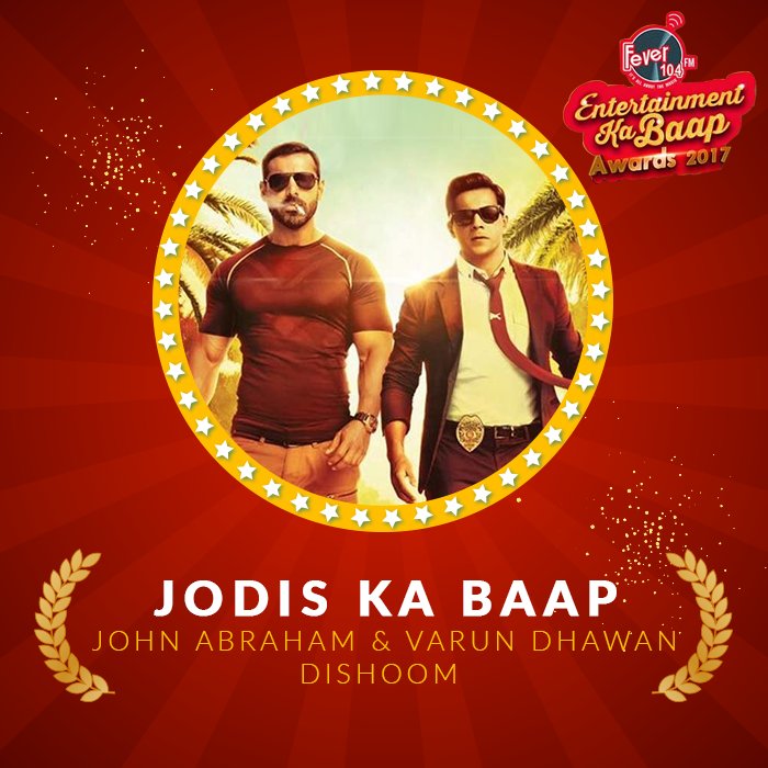 FeverFMOfficial's tweet photo. Oh! So Cool 'Jodi's Ka Baap' award goes to @Varun_dvn &amp; @TheJohnAbraham for @DishoomTheMovie #FeverEKBAwards2017 https://t.co/CLLEfbNETp