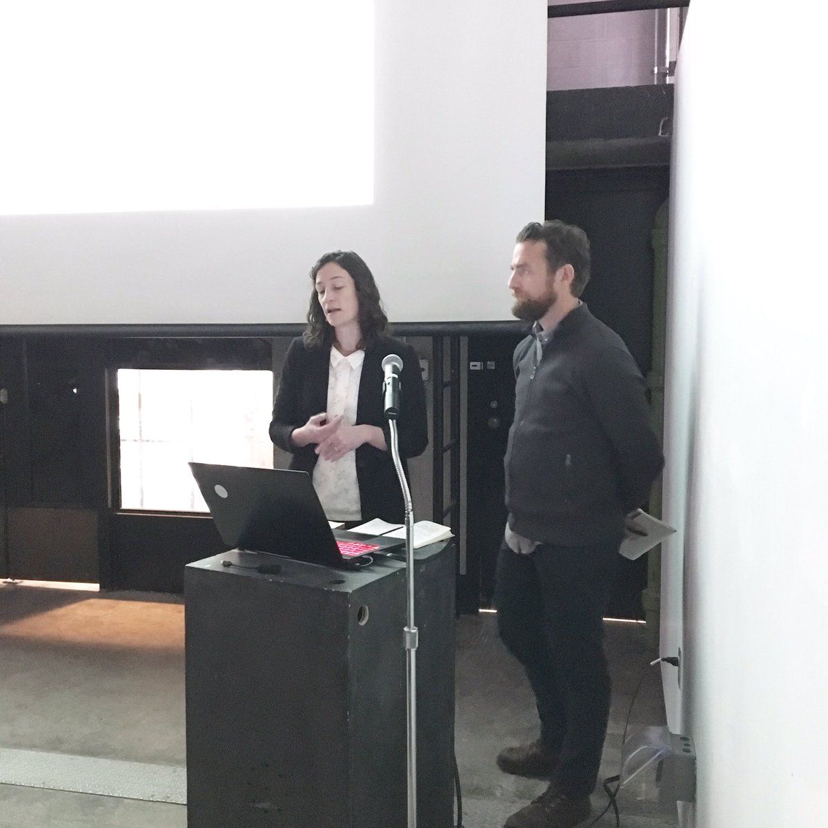 CarletonU_Arch's tweet photo. Maura Rockcastle + Ross Altheimer from @TENxTENSTUDIO present keynote at #FluidInfrastructures2017. #carletonu #ottawa https://t.co/IPrkO3m07f
