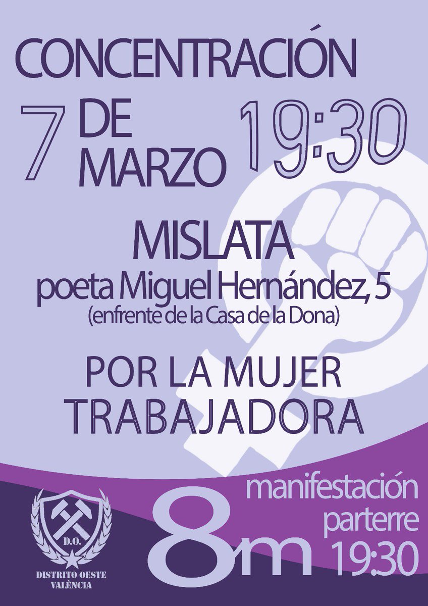 DOesteVLC's tweet photo. El pròxim dia 7 la Casa de la Dona de Mislata organitza una concentració pel Dia de la Dona Treballadora. Allà ens veiem!

Pobles vius! https://t.co/Ivo1RjtWr2