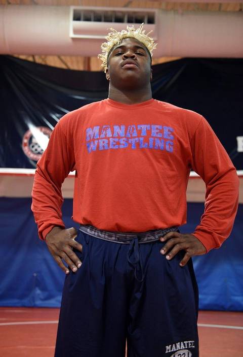And <a href="/manateewrestlin/">Manatee Wrestling</a>'s <a href="/JoshuaBooker10/">Joshua Booker</a>, a D-I football prospect, tries to cap off unlikely breakthrough. bradenton.com/sports/article… #varsity247