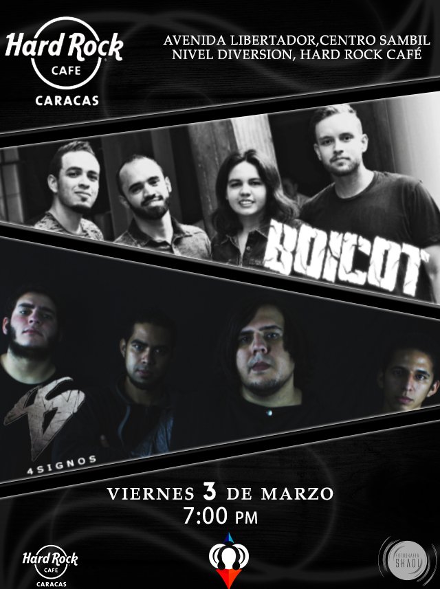 Esta noche en Caracas! <a href="/4Signos_/">4Signos</a>  junto a <a href="/BandaBoicot/">Banda Boicot</a> en el @hardrockcaracas  lleguense