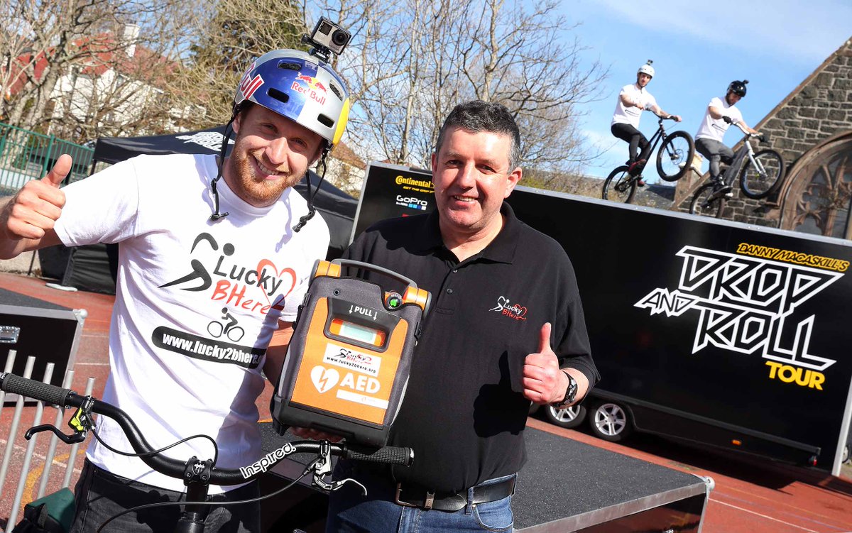 Lucky2BHere1's tweet photo. @danny_macaskill supports @Lucky2BHere1 Pictured here with charity founder Ross Cowie. #charity #community #isleofskye #dropnroll #aed https://t.co/RVHLuSg2kZ