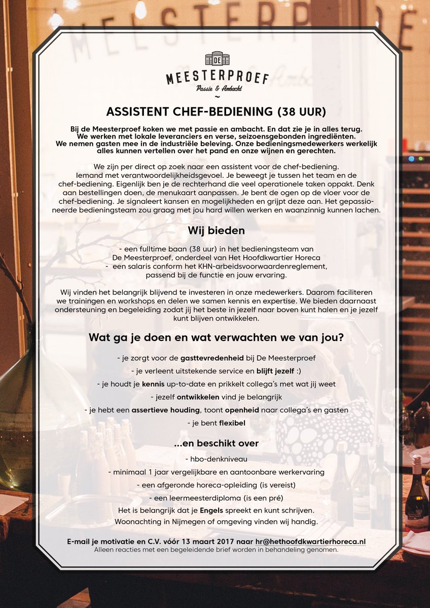 Still hiring! #vacature #restaurant #horeca #nijmegen #anikaenannemarithebbenjehulpnodig!