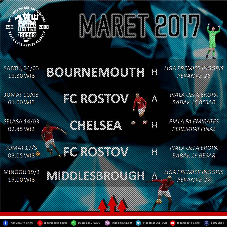 Jadwal pertandingan Manchester United bulan Maret 2017
