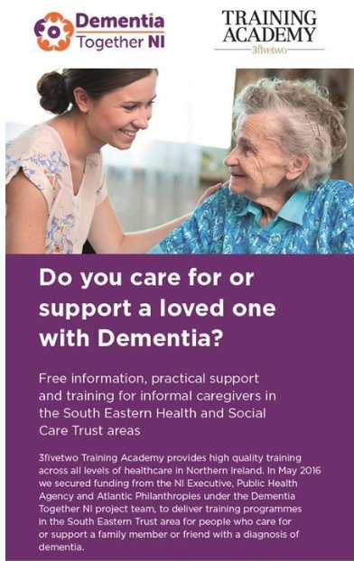 Caring for a loved one with Dementia. #free 4 week programme available @3fivetwoTA  contact Kelly Barbour 9073 5273 for more information.