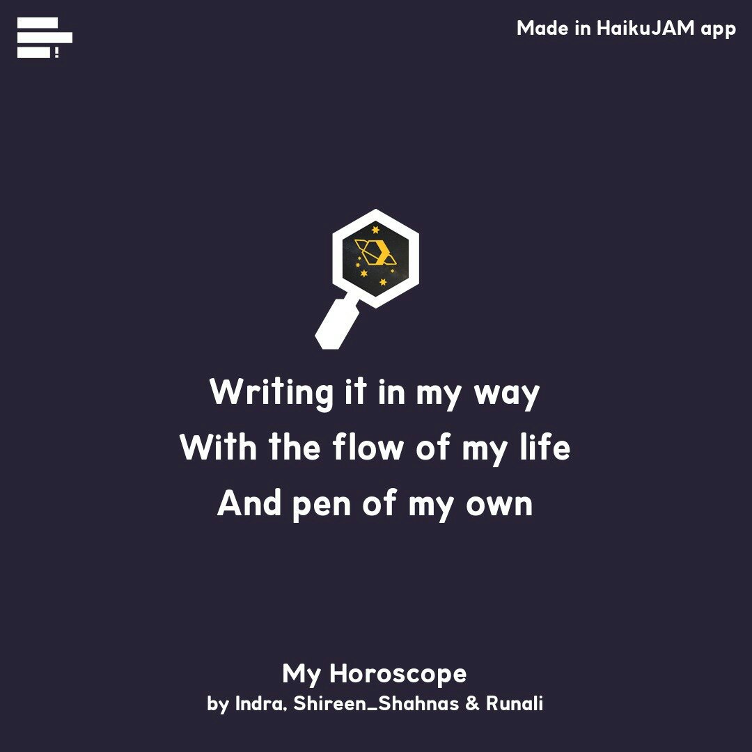 UntravelledMind's tweet photo. What does your horoscope say?

Indra, Shireen_Shahnas, @runali_mehta in @haikujam https://t.co/Pzwf3tgMan