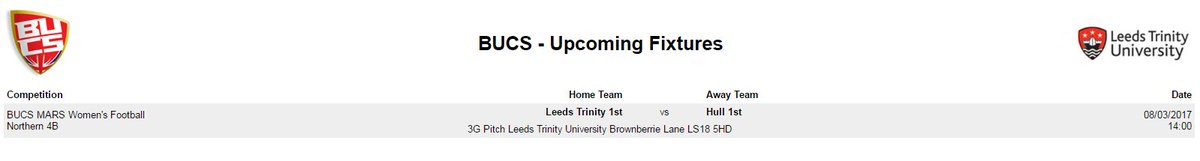 leedstrinitysu's tweet photo. Only the one fixture on the BUCS schedule today. Here it is @SportTrinity @LTUWFootball16 https://t.co/66zjHMQwQy
