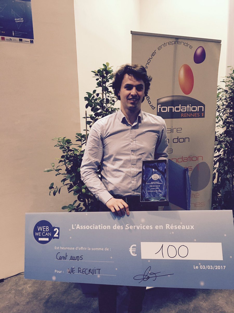 WebWeCan2's tweet image. Félicitations à notre heureux gagnant !!! @We_Recruit_ Bravo à tout les autres participants ! #webwecan2 #startupcontest #WWC2 @FondationR1