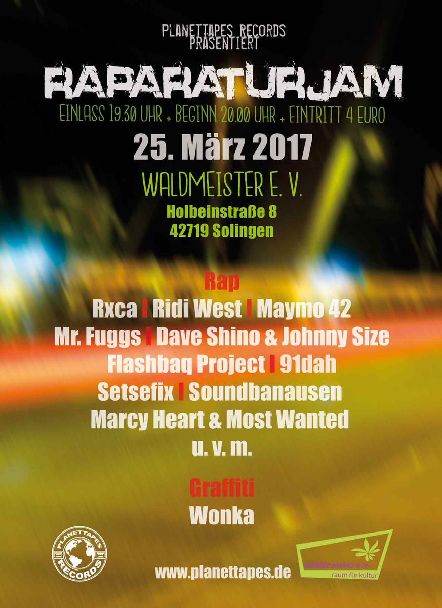 MrFuggs's tweet photo. Die nächste RAParatur Jam ist am 25.03 im Waldmeister in Solingen https://t.co/ZqQ2WGxdot… #raparatur #planettapes #waldmeister #solingen https://t.co/0Yq3OSHRge