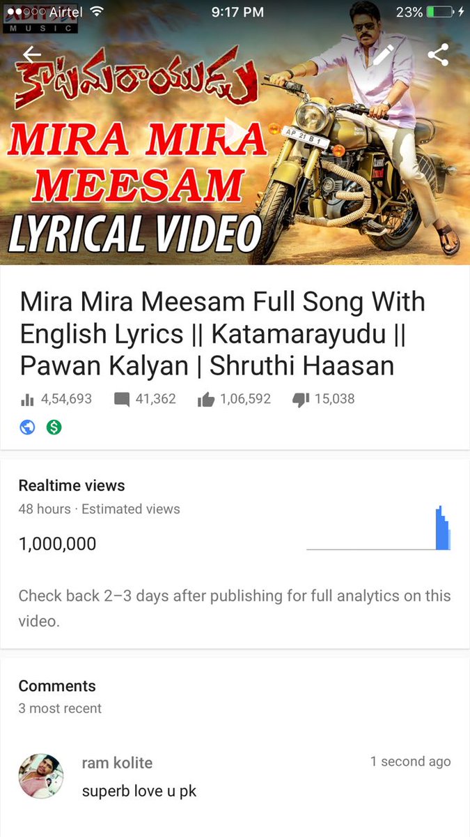 nseplofficial's tweet photo. MIRA MIRA MEESAM SINGLE hits 1 M real-time and is the fastest one to get 100k likes in Telugu (4hrs) https://t.co/nsYlqO78dt
