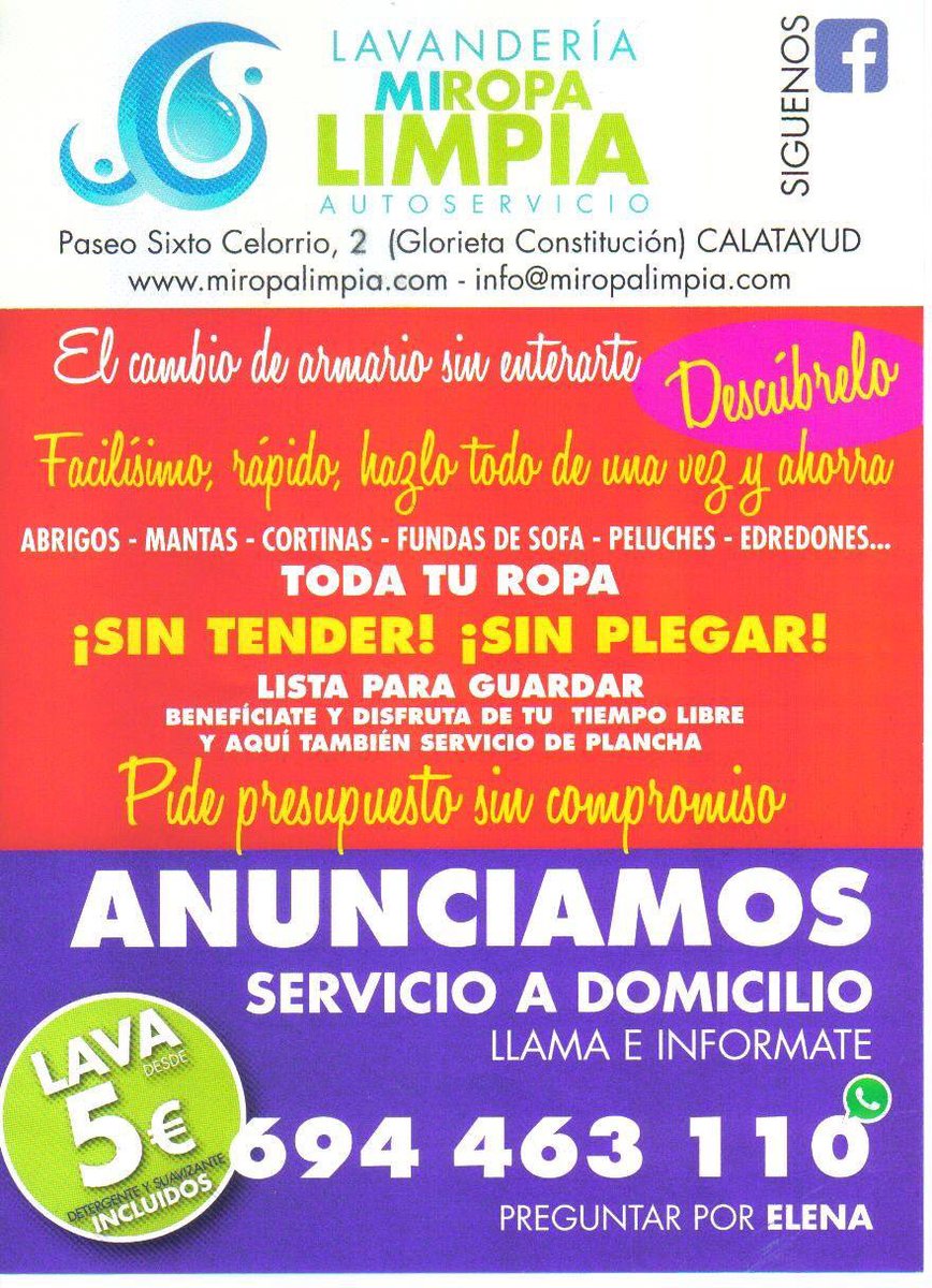 MiRopaLimpia's tweet image. Por fin estamos en Twitter! @AytoCalatayud #calatayud #miropalimpia #lavandería #autoservicio #rápidocómodoyfácil #gracias
