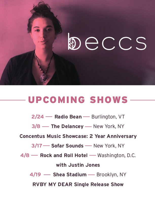 UPCOMING SHOWS! Next up <a href="/TheDelancey/">The Delancey</a> with @khayaofficial <a href="/TheRepofWolves/">The Republic Of Wolves</a> <a href="/formerbelle/">Former Belle</a> then up @SofarNYC <a href="/JustinJonesTwit/">Justin Jones</a> <a href="/rvbymydear/">RVBY MY DEAR</a>  #beccs