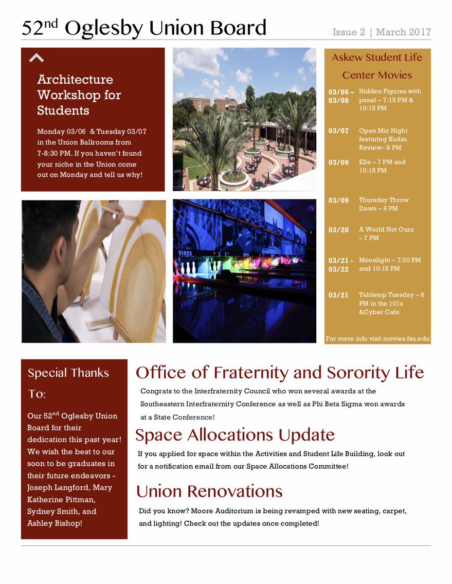 UnionBoardFSU's tweet photo. Have you checked out our newsletter for the month of March yet? https://t.co/CrF6awc0nA