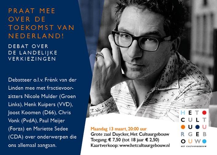 Maandag 13 maart 'n hele interessante avond met: <a href="/nmulder1/">Nicole Mulder</a> <a href="/JoKoTiger/">Joost Koomen</a> @vonk_pvda <a href="/PCIMeijer/">Paul Meijer 🇳🇱</a> <a href="/h_kuipers/">Henk Kuipers</a> <a href="/MarietteSedee/">Mariëtte Sedee</a> in <a href="/Duycker/">Poppodium Duycker</a> #KomtAllen