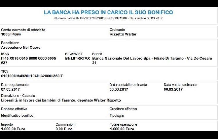 #bambini #Taranto ho appena fatto bonifico per...<a href="/BeaLorenzin/">Beatrice Lorenzin</a> facciamo qualcosa ❤️? #iejeschepaccepete <a href="/NadiaToffa/">Nadia Toffa</a> ps. 80k:630dep=127€ cad