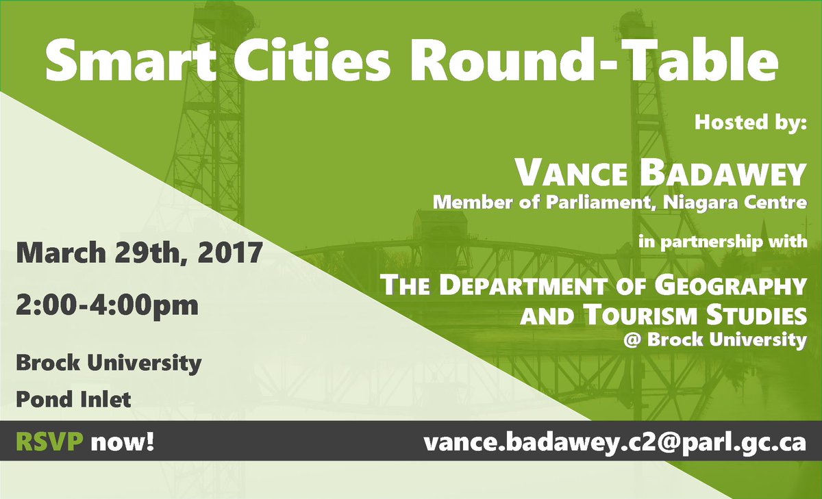 I look forward to meeting with students, professors and local stakeholders to discuss Smart Cities in Niagara!