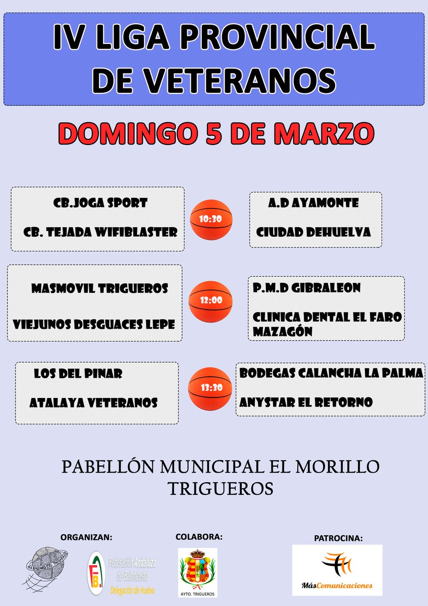 IV LIGA PROVINCIAL DE VETERANOS #Trigueros Dom.5/3/17 Pabellón Municipal <a href="/Ayto_Trigueros/">Ayto.Trigueros</a>