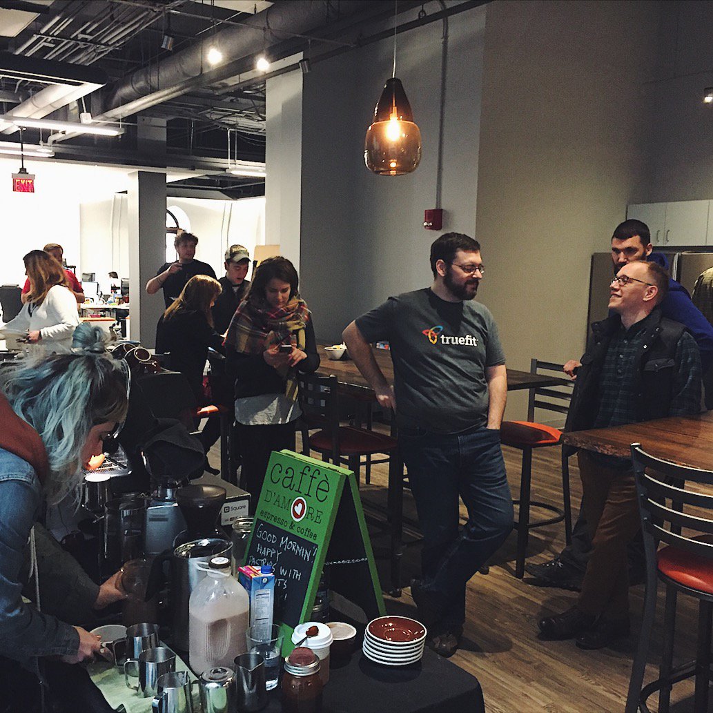 truefitpgh's tweet photo. Beginnings of a tradition: 2nd Annual Employee Appreciation Waffle Bar, upgraded thanks to Caffe D'Amore! #InsideTruefit #wafflebar #tgif https://t.co/mkkjwT1x1U