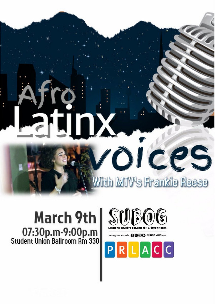 Frankie Reese will be sharing some poetry at this event &amp; you can too! Submit your work for Afro Latinx Voices to afrolatinxuconn@gmail.com