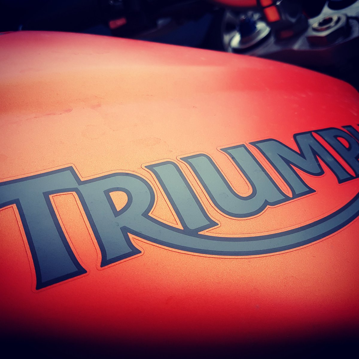 Rarefied_Road's tweet photo. Glad to say my fluorescent set of wheels, the Iron Brew...t passed its MOT. This makes my bank account smile. #Triumph #TangoOrange https://t.co/lVhX1YvJJA