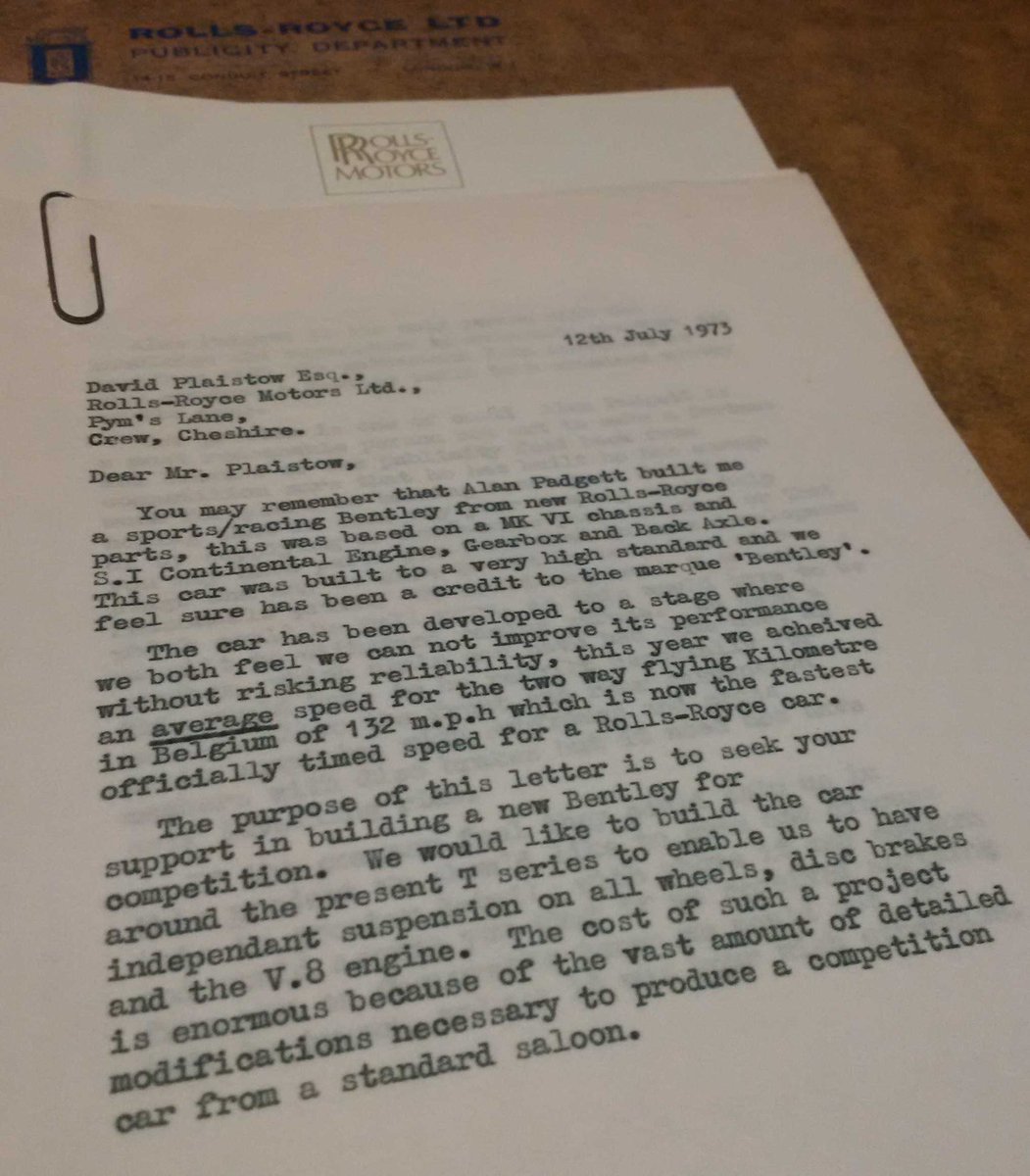 BEastick's tweet image. The letter to Sir David Plastow Chairman of Rolls Royce that started #Bentley #SSSC2 #TType