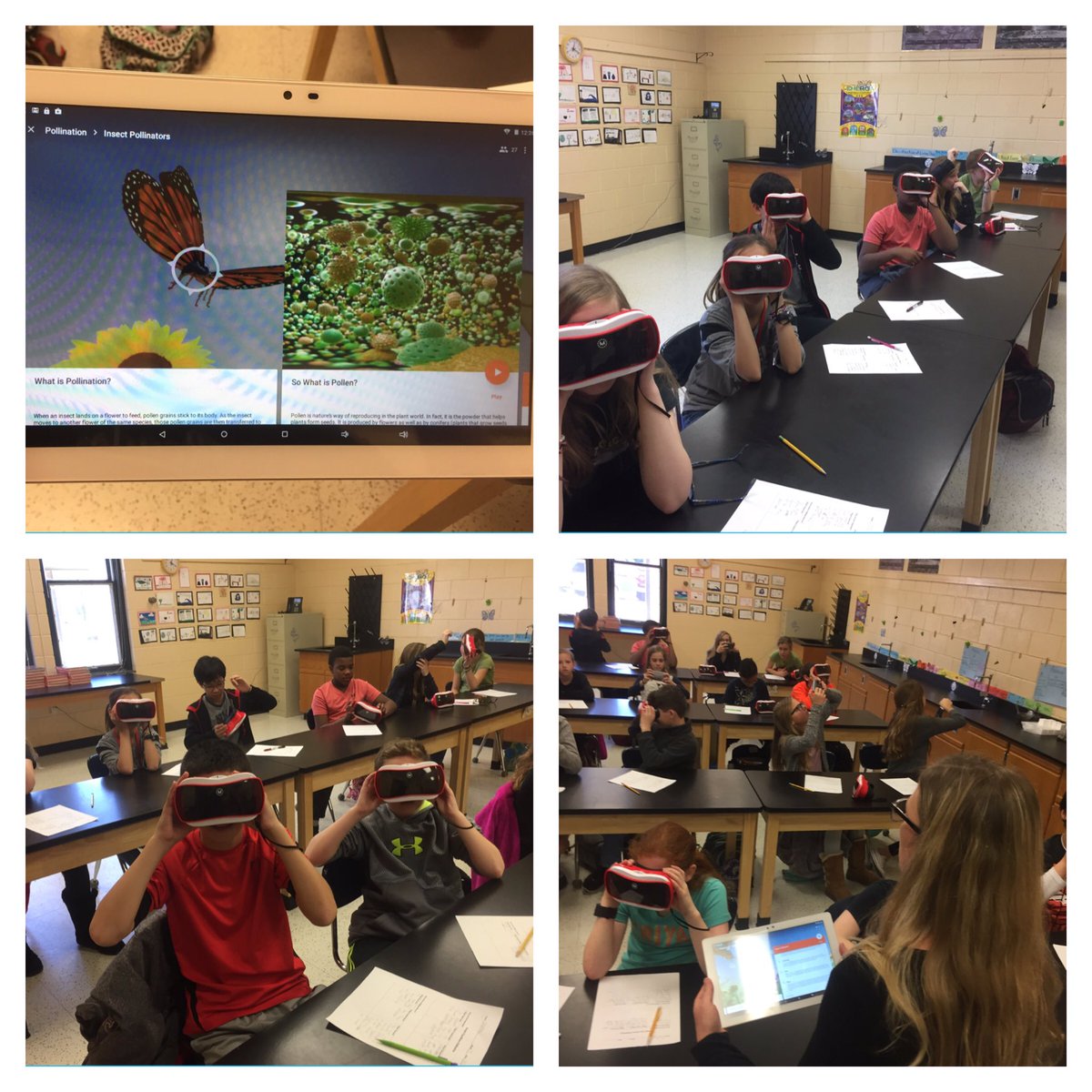 HutchJLH's tweet photo. Google Expeditions in Mrs. Bates class today. Virtual reality lesson on pollination. Total engagement! @LexRich5 @CRISCougars #Pridein5 https://t.co/elq4I4bxlH