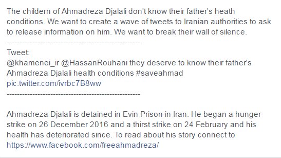 Free_Ahmadreza's tweet photo. Please take 1 minute of your day to join this wave of tweets.
Tweet to: @khamenei_ir @HassanRouhani.
https://t.co/TC9cZM5Sl2
RT #SAVEAHMAD https://t.co/twv2syIBas