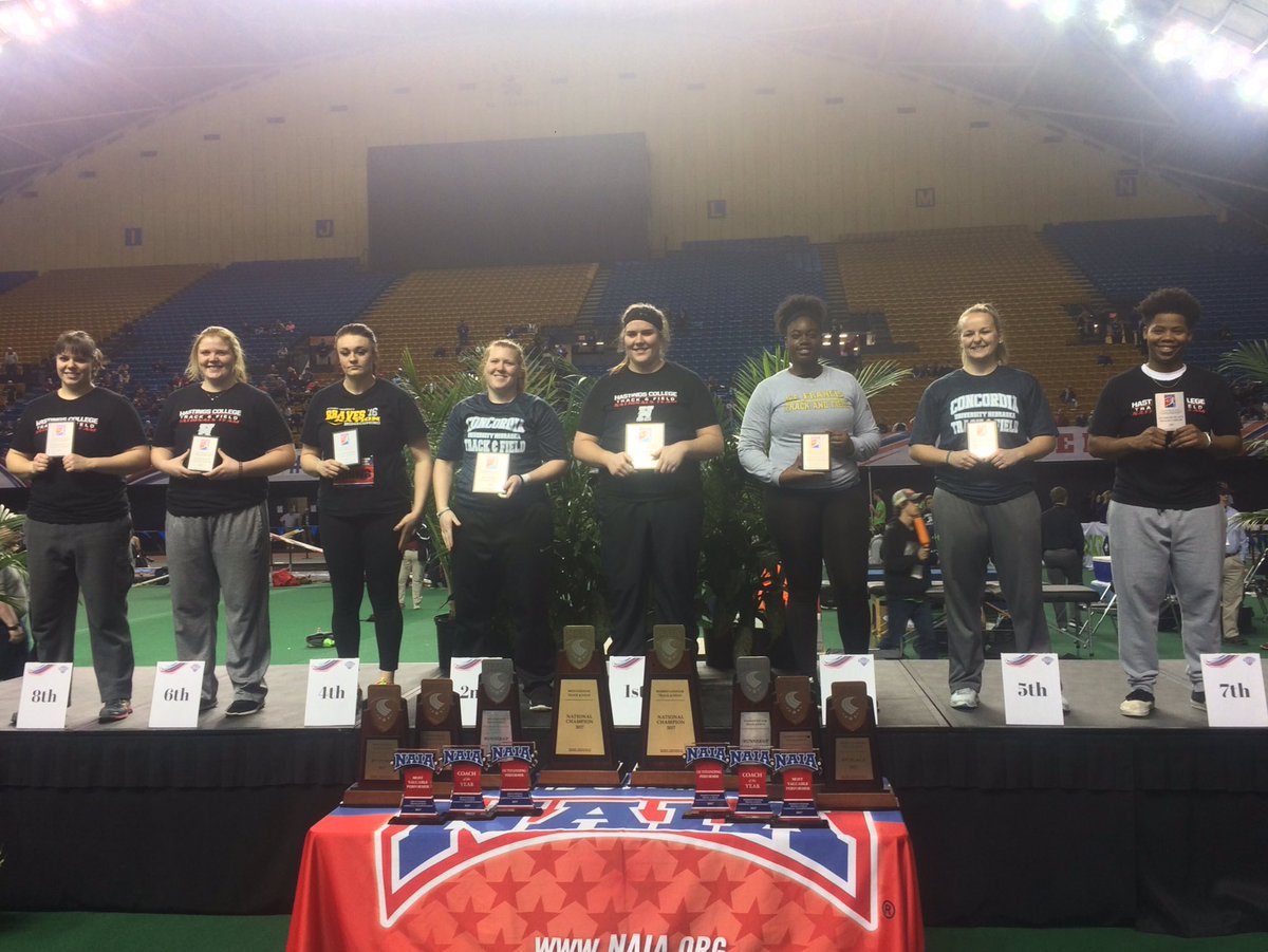 NAIA's tweet photo. .@Hastingsbroncos place 4 in top 8 of #NAIATrack women's weight throw including champion Sara Olsen, who won with toss of 63 feet, 0.25 in https://t.co/v7yXlSG9vD