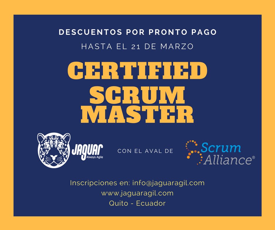 jaguaragil's tweet photo. Tu oportunidad es ahora! Descuentos por pronto pago en info@jaguaragil.com #CertifiedScrumMaster #jaguarcsm con el aval de #ScrumAlliance https://t.co/mSGG97L13b
