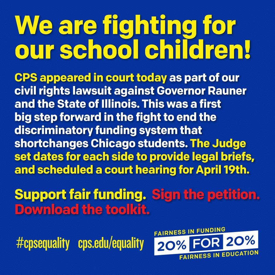ChiPubSchools's tweet image. CPS made a court appearance today in our civil rights lawsuit against Gov. Rauner. Fight with us! cps.edu/equality #cpsequality