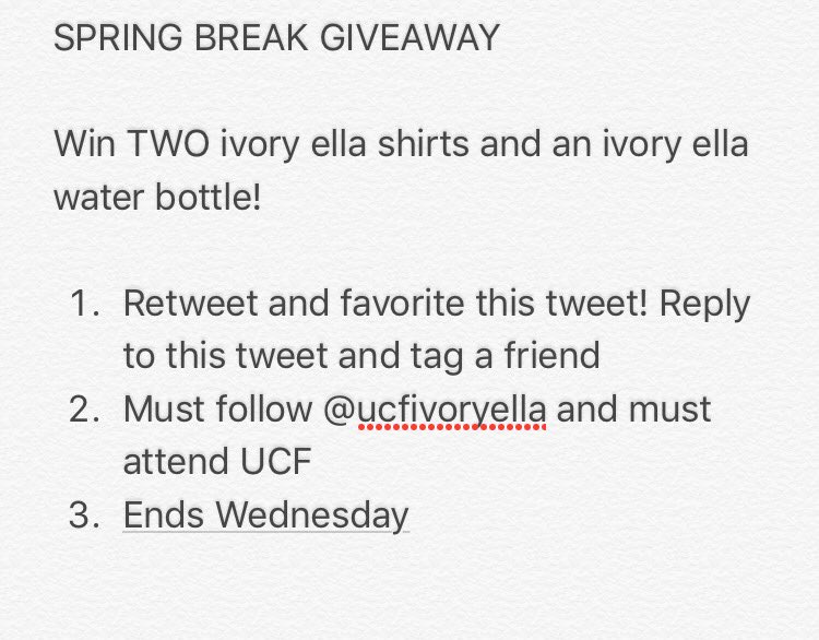 ucfivoryella's tweet photo. SPRING BREAK GIVEAWAY https://t.co/eJJuHY37D1