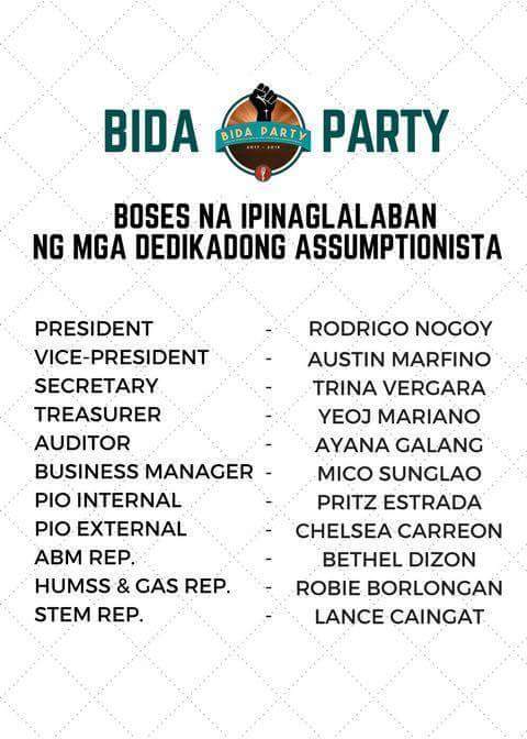 UASHSSSC's tweet photo. Suportahan na ang inyong mga ninanais na mailuklok bilang mga bagong Student Council ng SHS! #BidaParty #LipadParty ๐ฏ๐ https://t.co/iMtcLWlkUC