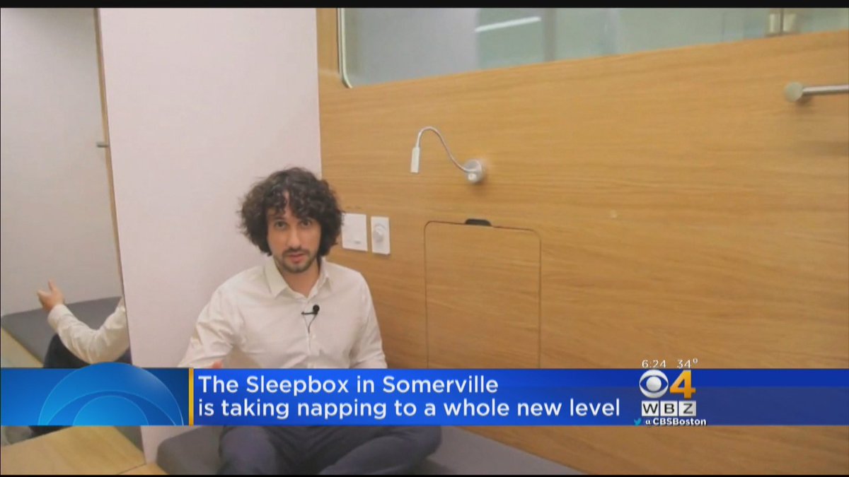 LiamFromBoston's tweet photo. Josh Groban is apparently showing off sleep pods in Somerville now. https://t.co/f987TKPB9w