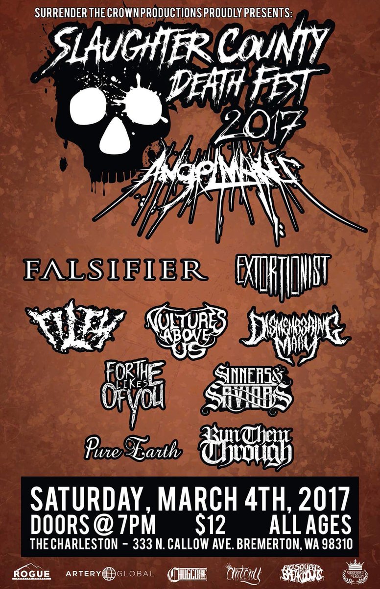 Tomorrow Night at The Charleston!  SLAUGHTER COUNTY DEATH FEST 2017!  Doors @ 7pm - $12!!!