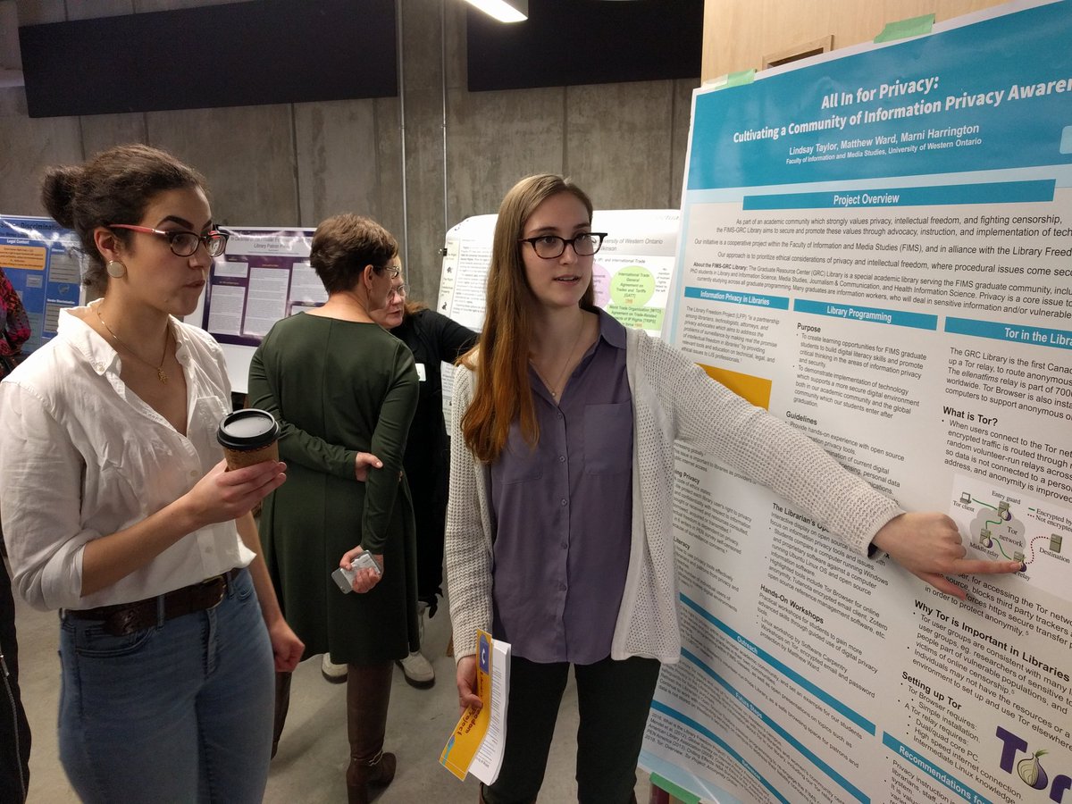 <a href="/libinprogress/">Lindsay 💫</a> presents #tor poster at #FIMULAW research day. <a href="/torproject/">The Tor Project</a> <a href="/libraryfreedom/">Library Freedom Project</a> <a href="/ubiquity75/">Dr. Sarah T. Roberts ubiquity75@mastodon.social</a> <a href="/FIMS_GRC/">FIMS Grad Library</a>   <a href="/westernuFIMS/">Faculty of Information & Media Studies (FIMS)</a> <a href="/westernu/">Western University</a>