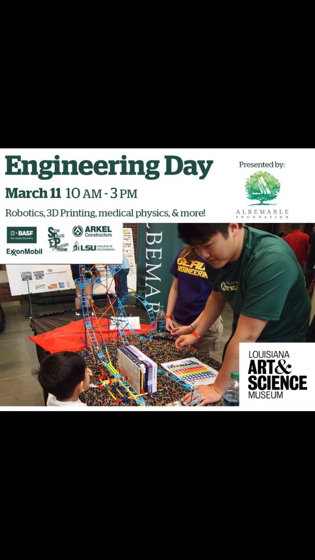 Acadianrobotics's tweet photo. Come by next Saturday #3dprinting #3d #lasm #science #batonrouge #louisiana #lsu #engineer #3dmodel #plastic #make #machine #robotics https://t.co/6qZ9ZEIfA4
