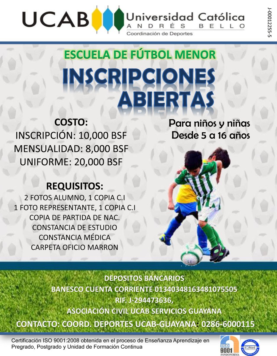 UcabGuayana's tweet photo. ¿Quieres desarrollar tus habilidades futbolísticas? Inscríbete en nuestra #EscuelaDeFútbolMenor. Comunícate con la @cdeportesucabg https://t.co/cwak5MlDSe