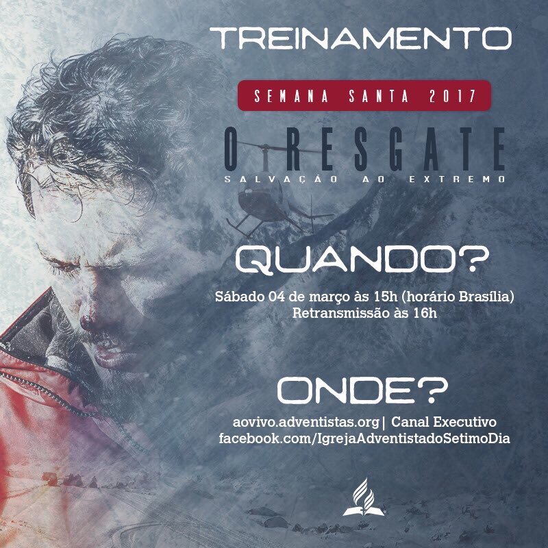 Estamos a 1 dia da capacitação da Semana Santa 2017. É hora de organizar a igreja para #OResgate
Participe!